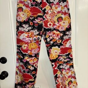 Lucia Lakken Floral Wide-Leg Pants in Black with Bright Blooms